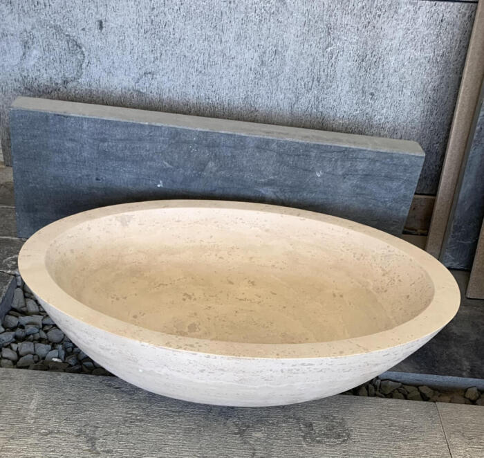 Vasque ovale en travertin pierre naturelle